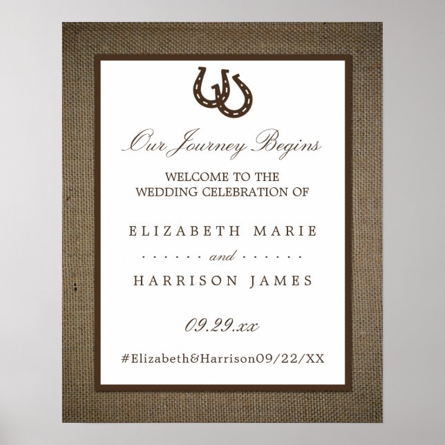 Poster Country Rustic Horseshoe Sur Burlap Mariage Bienve (Devant)