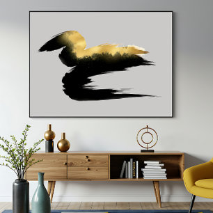 Poster Coup de pinceau doré Art abstrait