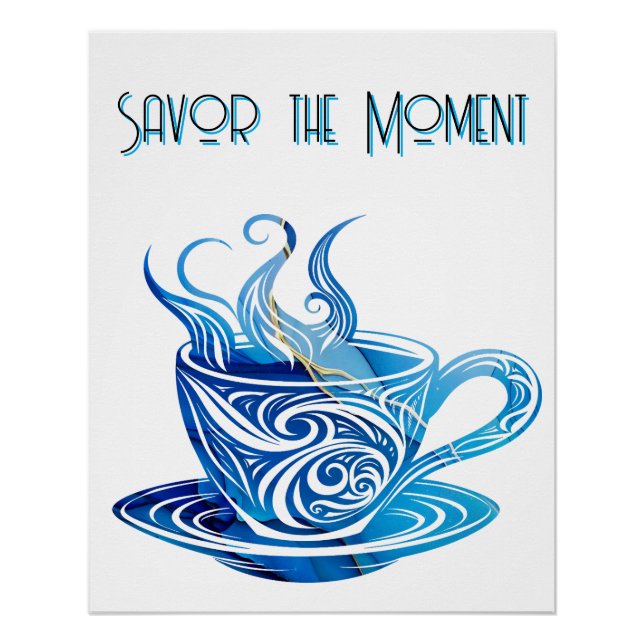 Poster Coupe Artistique de Café Bleu avec Motifs de tourb (Devant)
