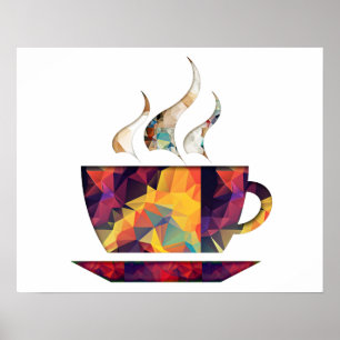 Poster Coupe de cacao ou café en mosaïque Polygone orange