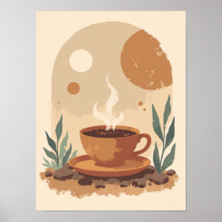 Poster Coupe de café Boho minimaliste Cuisine Abstraite M