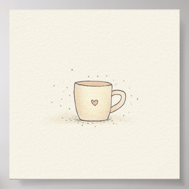 Poster Coupe De Café Couleur Aquarelle Cute Avec Coeur (Devant)
