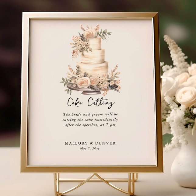 Poster Coupe de gâteau Neutre Mariage Information de réce (Cake Cutting Sign from Romantic Wedding signs collection by Darling & May)