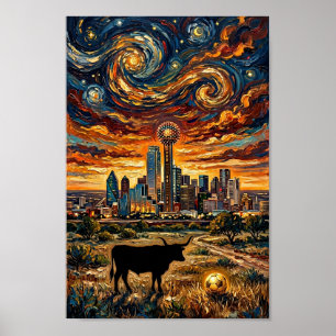 Poster Coupe du Monde de Football Dallas Sunset Swirl Art
