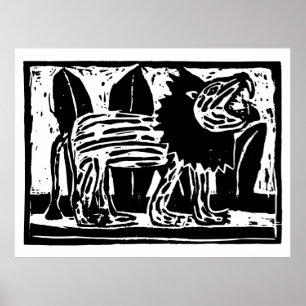 Poster Coupe Lino Lion noir et blanc