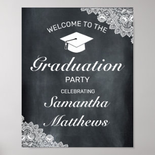 Poster Coupe-noir et blanc de dentelle fête de graduation