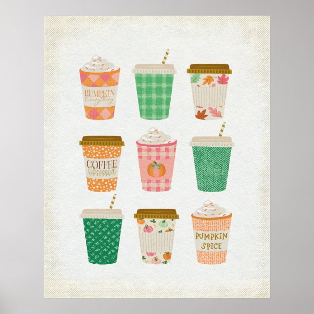 Poster Coupes de café d'automne | Latte d'épices Citrouil (Devant)