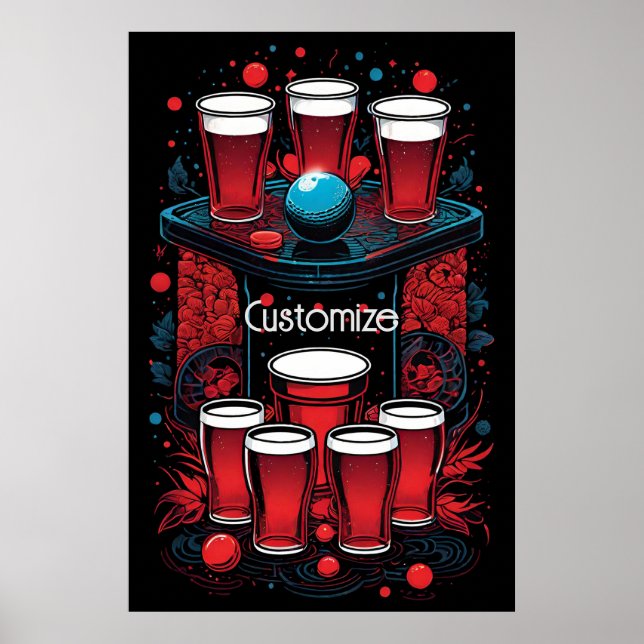 Poster Coupes rouges personnalisées Beer Pong (Devant)