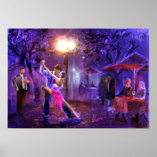Poster Couple dancing à tango in the night