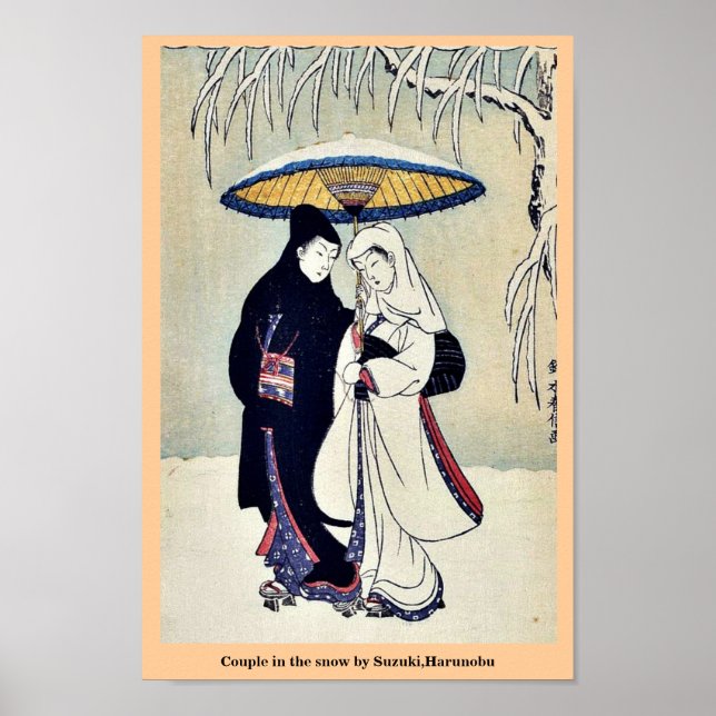 Poster Couple dans la neige par Suzuki, Harunobu (Devant)