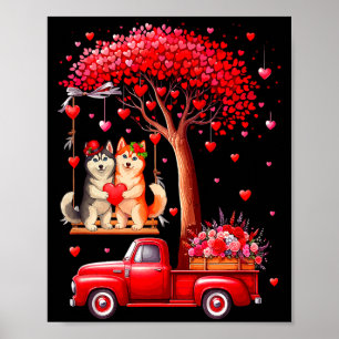 Poster Couple de Huskies Saint-Valentin Cœurs Arbre Picku