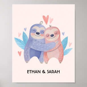 Poster Couple de paresseux mignon personnalisé pour la Sa