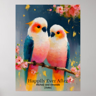 Poster Couple de perroquets personnalisé "Heureux pour to