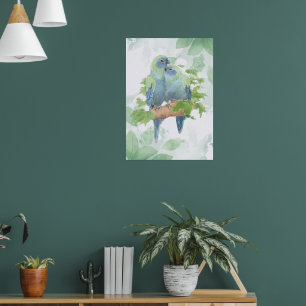 Poster Couple de perroquets tropicaux s'embrassant à l'aq