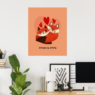 Poster Couple de renards mignons Saint-Valentin personnal