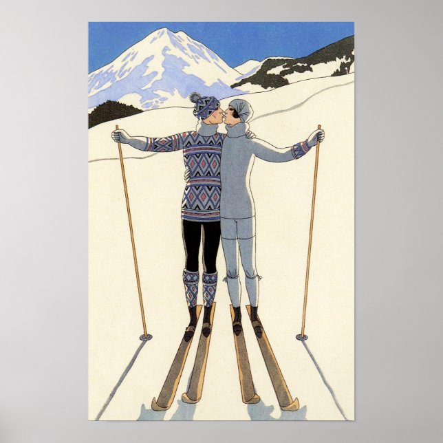 Poster Couple de ski romantique (Devant)