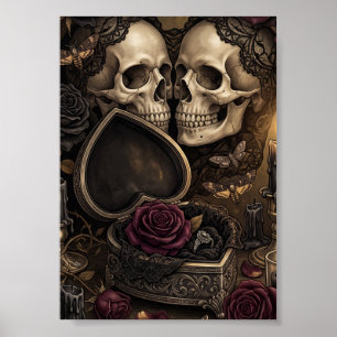 Poster Couple de squelettes gothiques Rose victorienne de