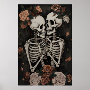 Poster Couple de squelettes romantiques gothiques, affich