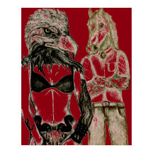 Couple de tatouage, dame d'aigle cheval homme post