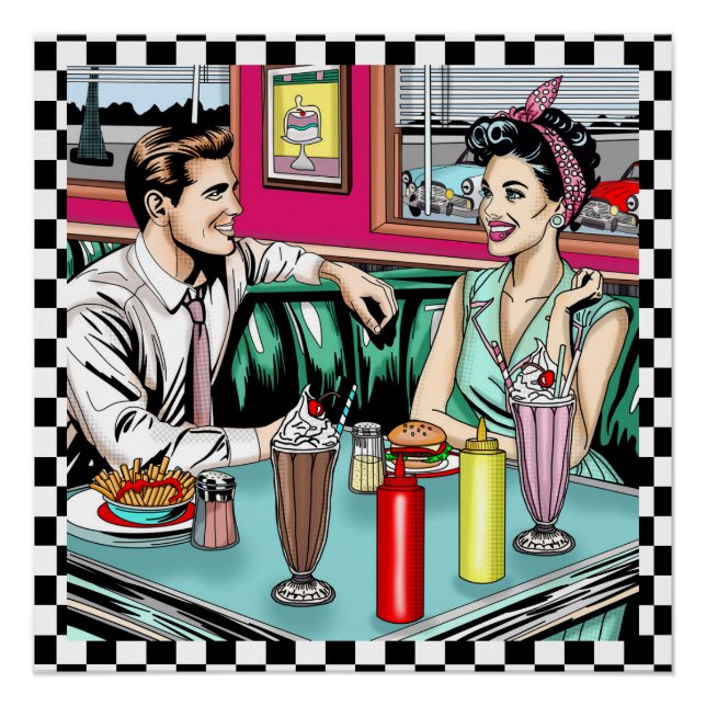 Poster Couple des années 1950 au dîner (Devant)