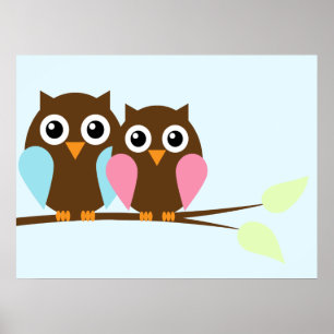 Poster Couple d'hibou sur une branche