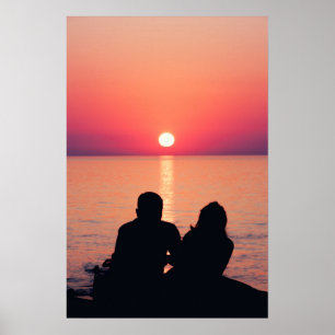 Poster Couple en mer au coucher du soleil