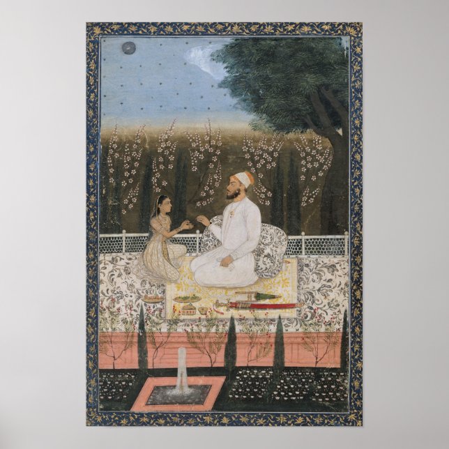 Poster Couple en terrasse dans un jardin (Devant)