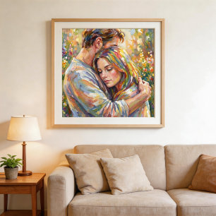 Poster Couple Étreinte de Style Impressionniste