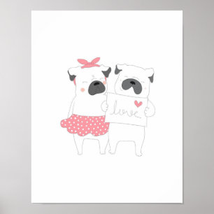 Poster Couple Français Amour Bulldog AMOUREUX DES CHIEN