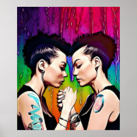 Couple lesbien tenant les mains Rainbow Art