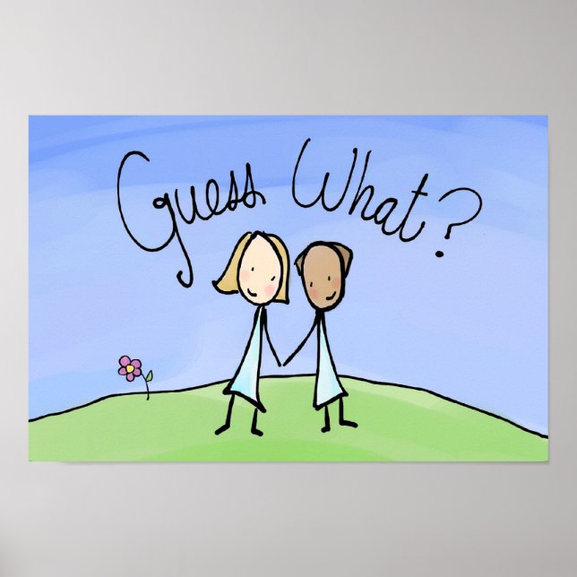 Poster Couple Lesbienne mignonne Devinez quoi (Devant)