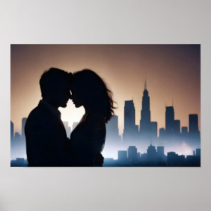 Poster Couple Love Romantique coucher de soleil Silhouett
