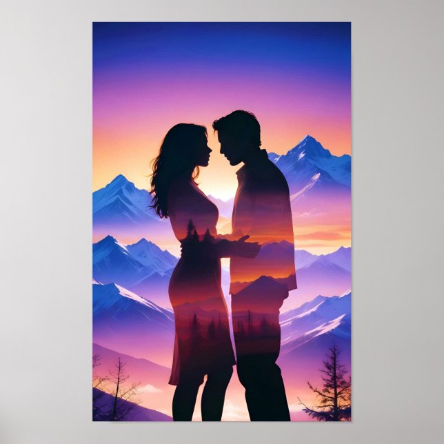 Poster Couple Love Romantique coucher de soleil Silhouett (Devant)