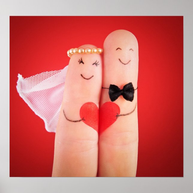 Poster couple mariage fait par les doigts, amusant mignon (Devant)