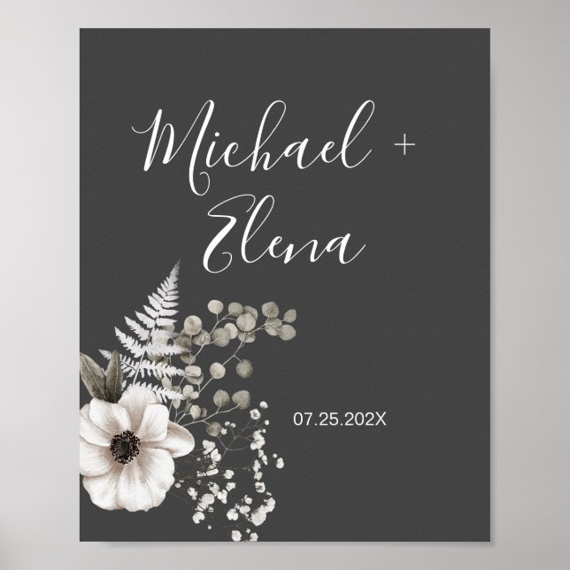 Poster Couple Mariage gris foncé et blanc (Devant)