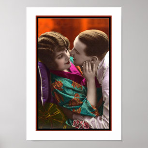 Poster couple passionné dans une étreinte