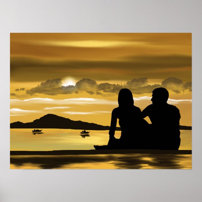 Poster Couple plage romance magnifique paysage (Devant)