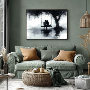 Poster Couple romantique lors d'une soirée sur une balanç