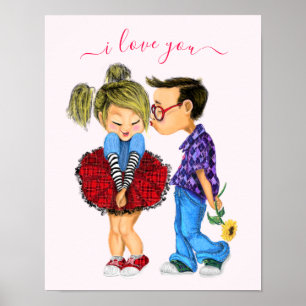Poster Couple romantique mignon - Amour - Je t'aime - Bai