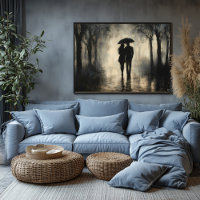 Couple romantique sous la pluie – Art au fusain mi