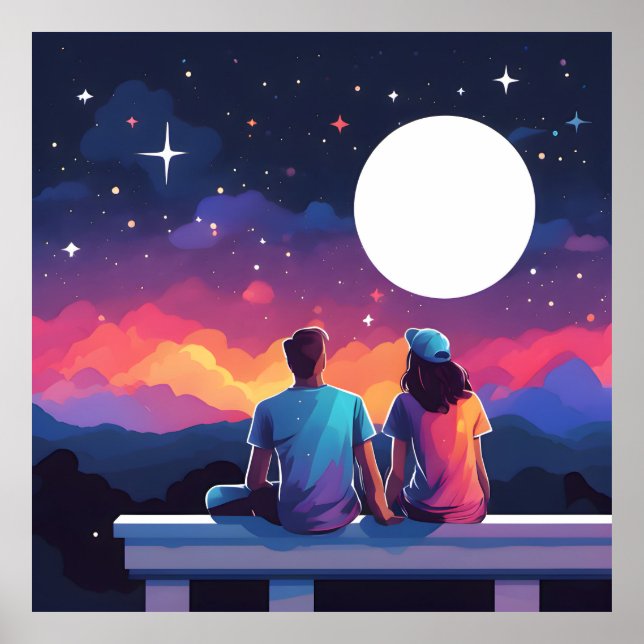 Poster Couple stargazing (Devant)