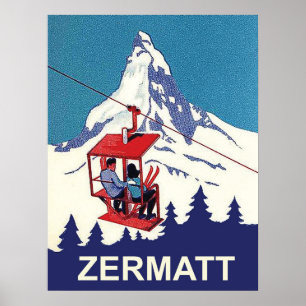 Poster Couple sur un remonte-pente à Zermatt, voyage vint
