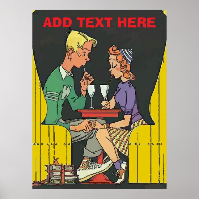Poster Couple vintage avec soda (Devant)
