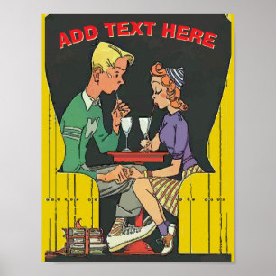 Poster Couple vintage avec soda