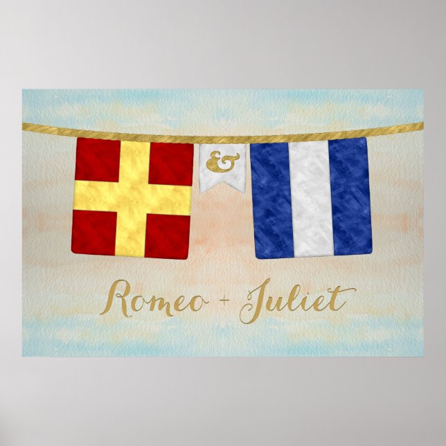 Poster Couples d'aquarelle Monogramme Signal maritime Dra (Devant)