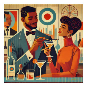 Poster Couples de fête cocktail de milieu de siècle - Hôt