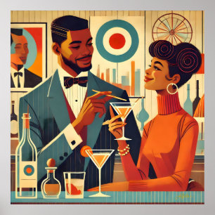 Poster Couples de Fête de Cocktail de Milieu de Siècle -