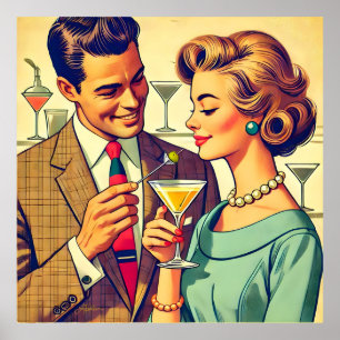 Poster Couples de fête de cocktail du milieu du siècle -