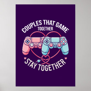 Poster Couples Qui Jouent Ensemble - Gaming Coupe Amateur