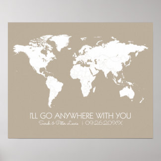 Poster Couples World Map Taupe Neutre - N'Importe Où Avec